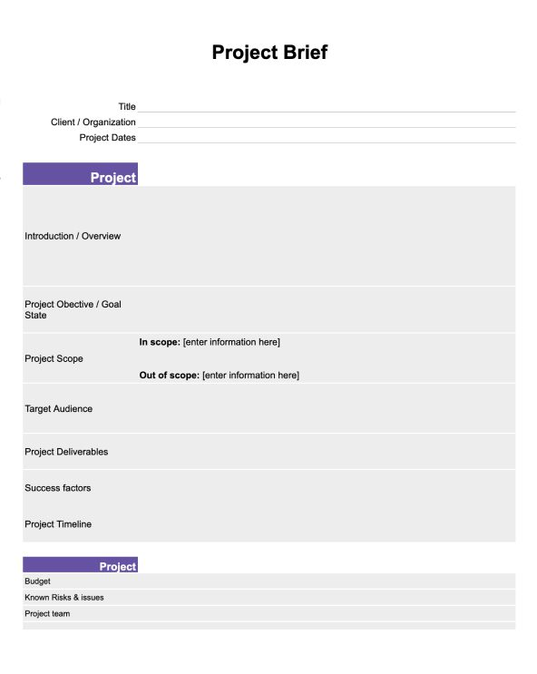 Template for planning and outlining projects